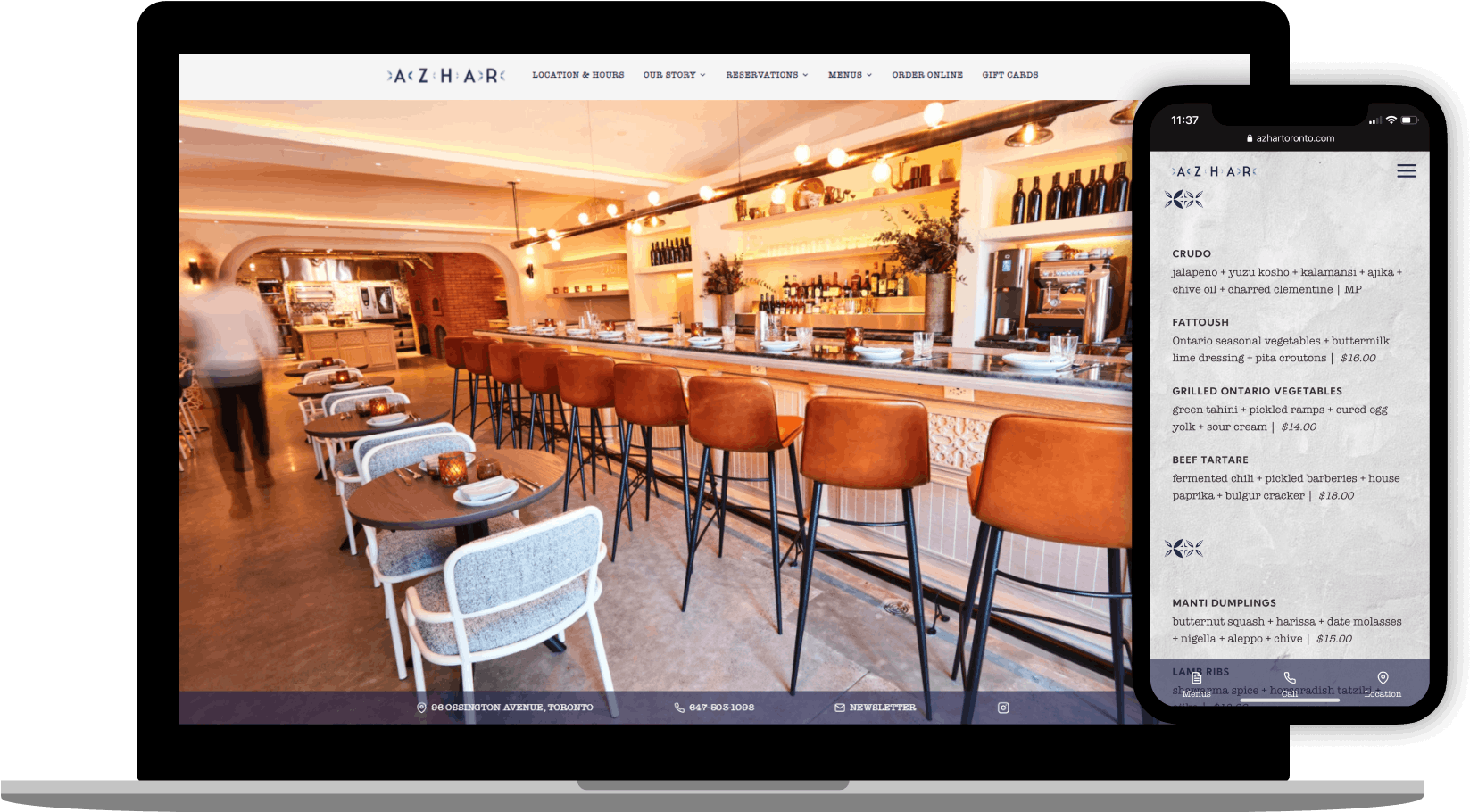 Azhar Kitchen + Bar's Website